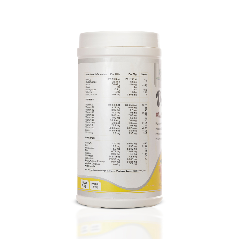 Container of 'Daily Diet' meal replacement powder with a label featuring a couple and fruit illustration on a white background.