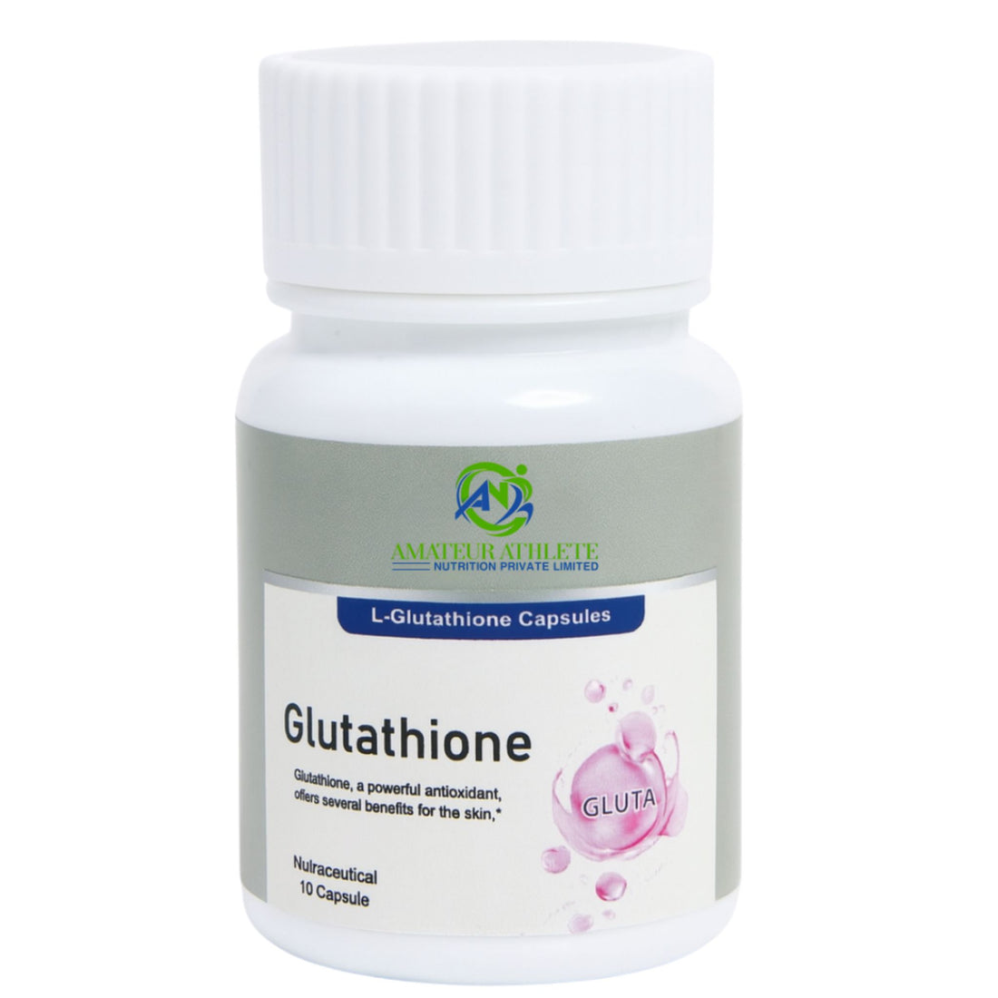 Three bottles of L-Glutathione capsules on a white background