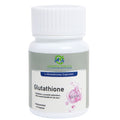 Bottle of L-Glutathione capsules with a white label on a white background